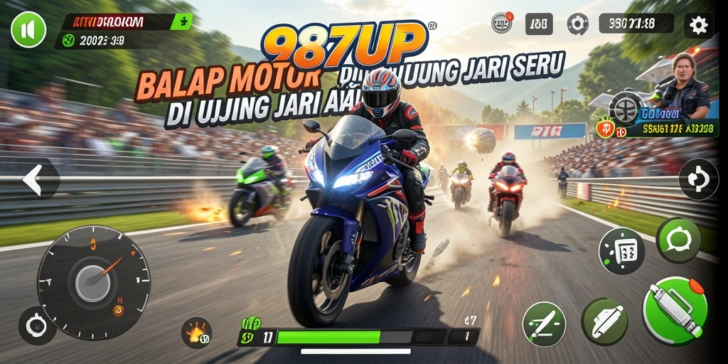 Gameplay seru 987UP dengan balapan motor yang cepat dan mendebarkan.