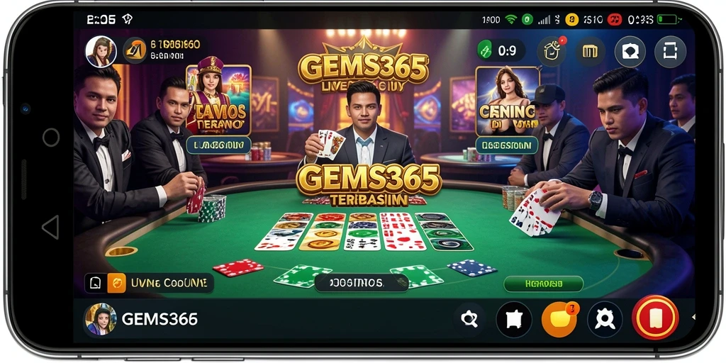 Tampilan gameplay GEMS365 dengan dealer langsung dan interaksi menarik.