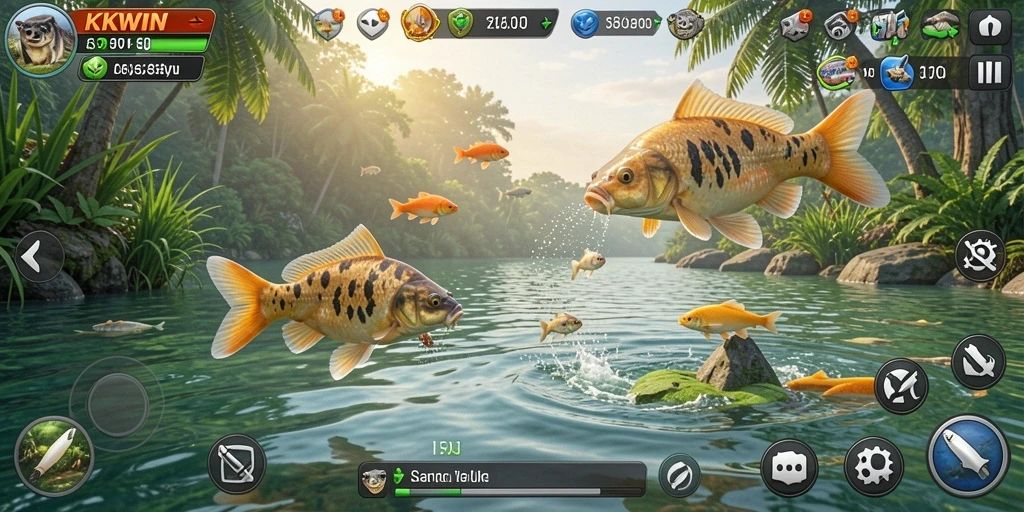 Tampilan gameplay KKWIN dengan aksi memancing yang seru dan grafis menawan.
