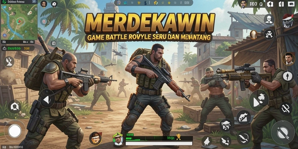Tampilan menarik dari gameplay intens di MERDEKAWIN Battle Royale.