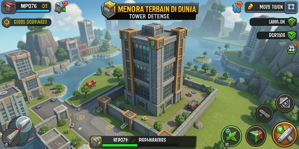 Tampilan gameplay MPO76 yang seru dan menegangkan dalam pertahanan menara.