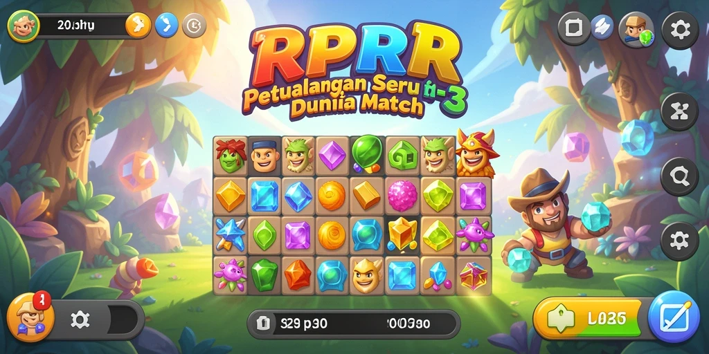 Screenshot RPRR menampilkan gameplay Match-3 yang dinamis dan berwarna-warni.