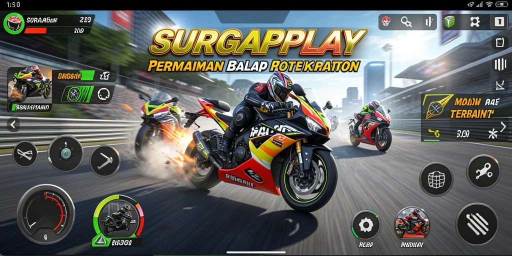 Tampilan menarik dari gameplay SURGAPLAY dalam balap motor.